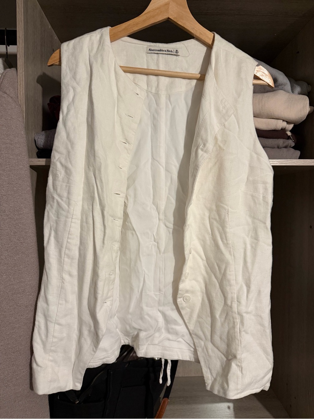 Abercrombie & Fitch Cream Button-Front Vest